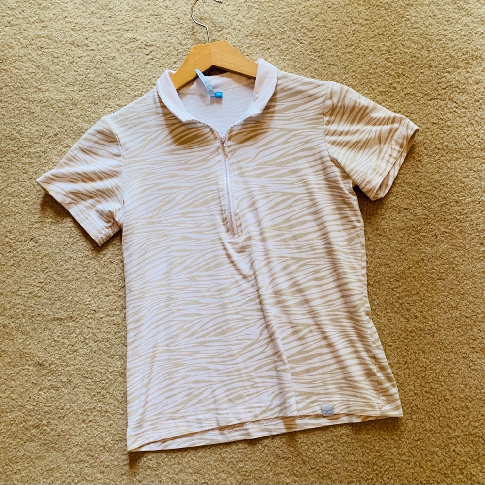 Girls Zebra Stripes Sparkle Zipper Collar Golf Tee